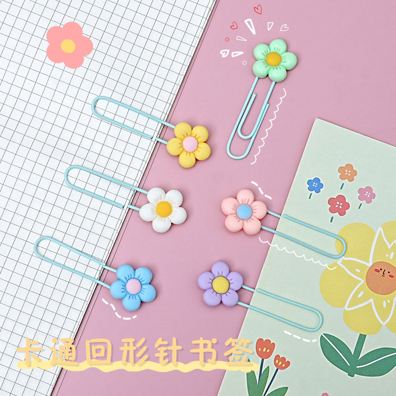 Wholesale 50pcs/pack flower paper clip pvc bookmark cartoon