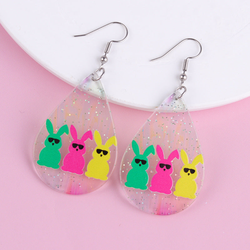 Wholesale Easter color sunglasses Rabbit printed earrings earrings female acrylic simple personalized earrings