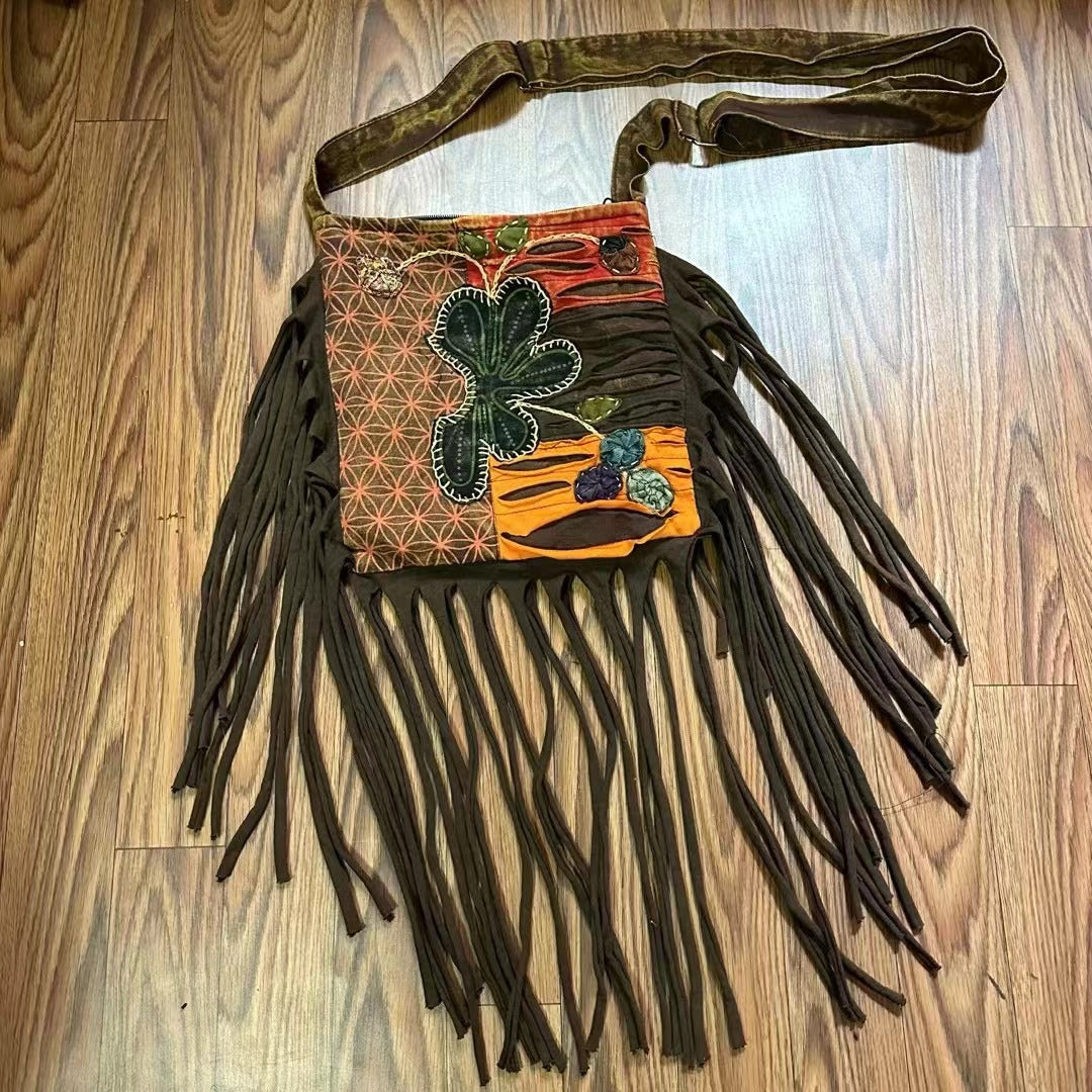 Wholesale Hippie Wasteland Style Bohemian Ethnic Style Niche Tassel Crossbody Shoulder Bag