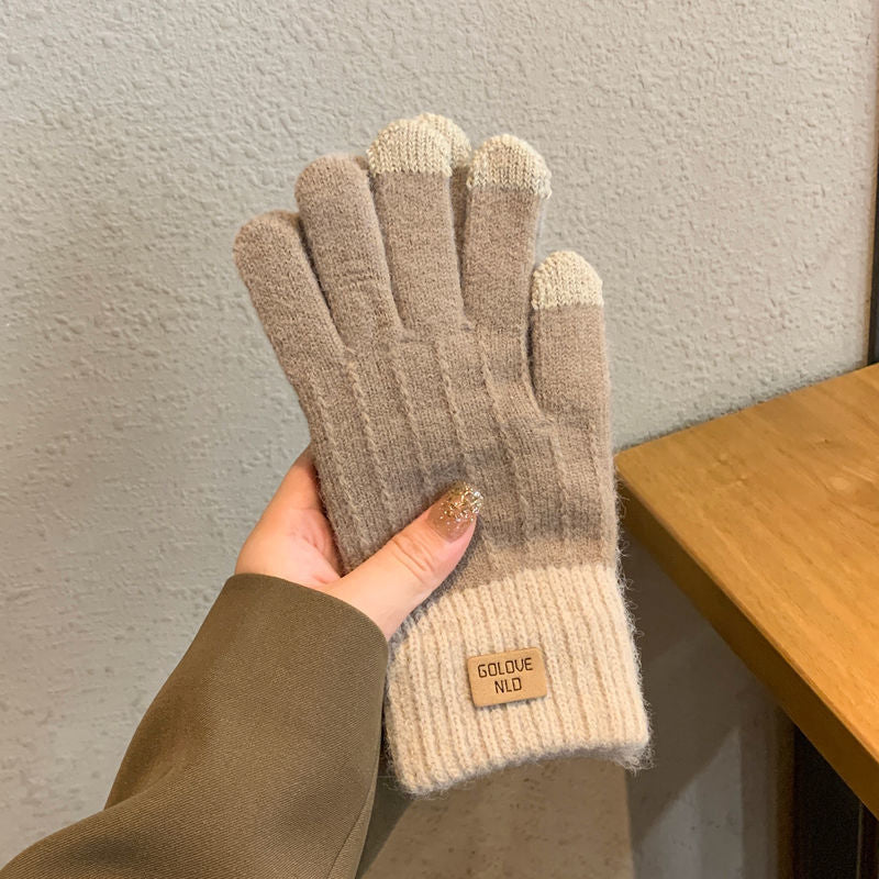 Wholesale Autumn and Winter Warm Anti-slip Plus Velvet Imitation Alpaca Knitted Touch Screen Gloves