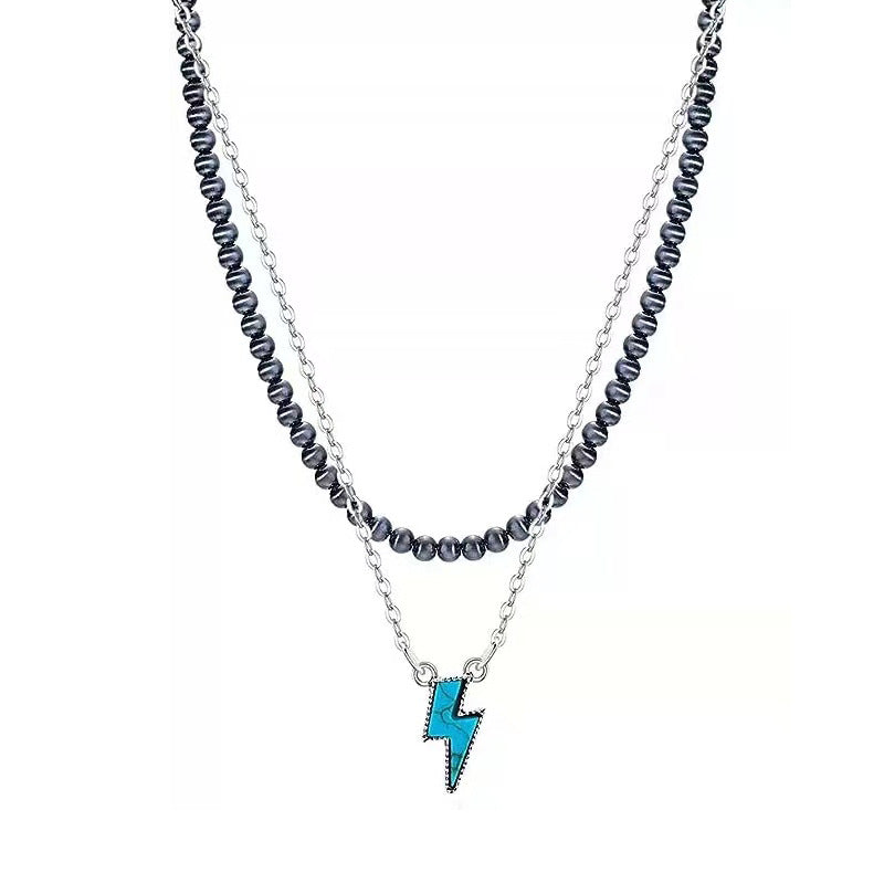 Wholesale Western Style Vintage Engraved Turquoise Pendant Multi-layered Necklace