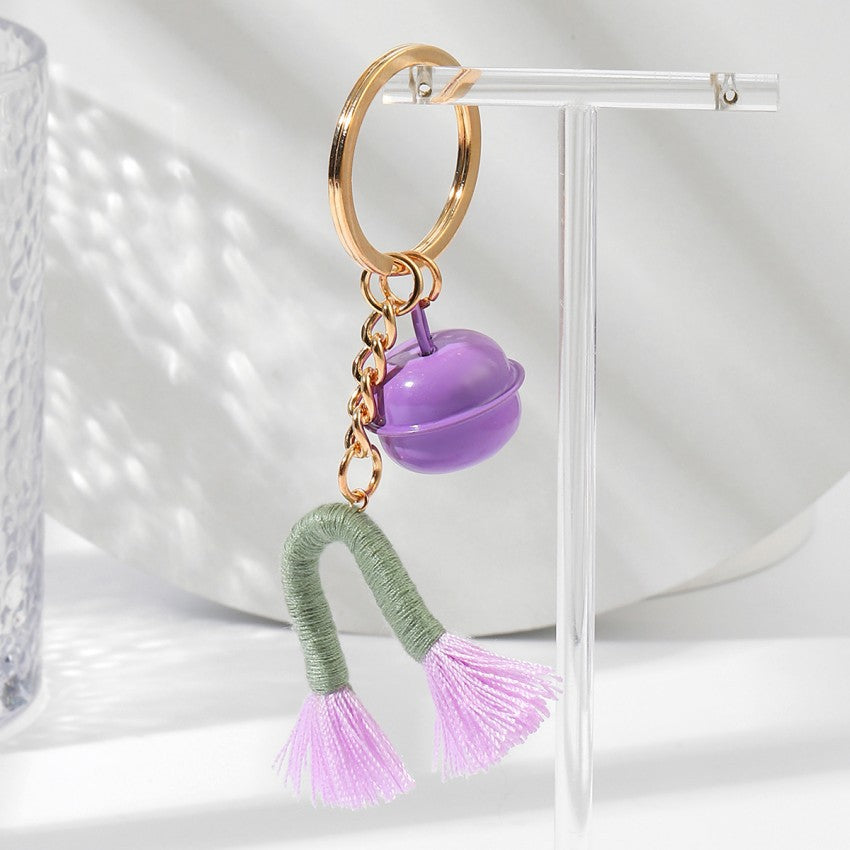 Wholesale of New Hand Woven Cotton Thread Bell Rainbow Keychain