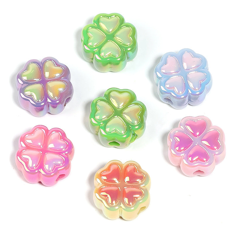 Wholesale 100pcs Acrylic Two-color Four-leaf Clover UV Plated Straight Hole Beads