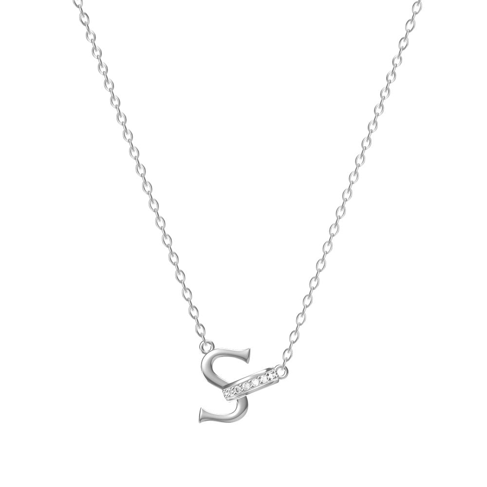 Wholesale 26 letter titanium steel necklace with diamonds