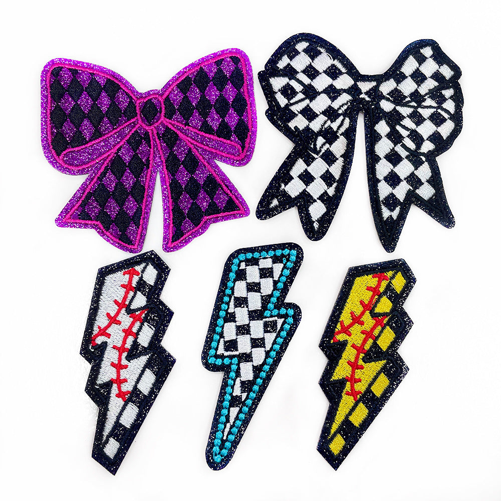 Wholesale Stylish Polyester Iron On Embroidered Patch Bow Plaid Design DIY Clothing Accessory For Resale