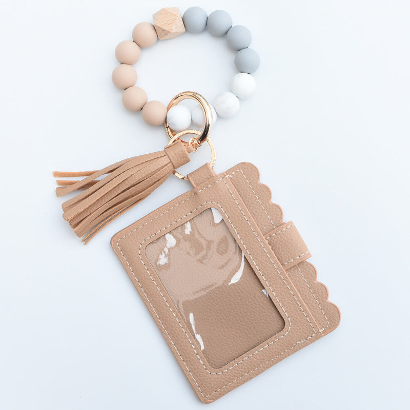 Wholesale Leopard Print Card Holder Silicone Beaded Wrist Keychain