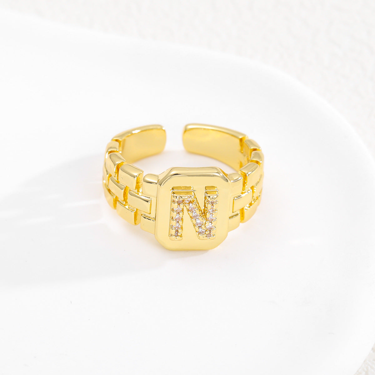 Wholesale Gold plated letter series open ring