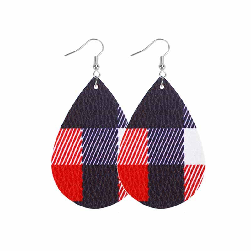 Wholesale Christmas Classic Plaid Leather Double Sided Print Earrings