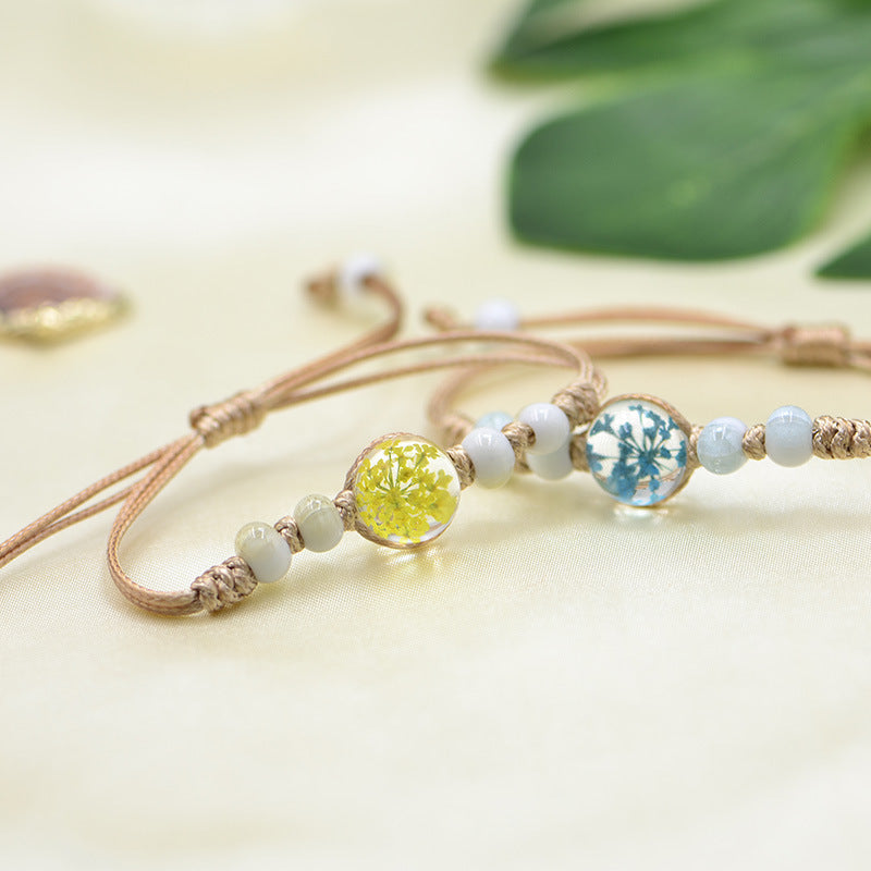 Wholesale Ceramic Glass Ball Dried Flower Plant Real Flower Woven Bracelet