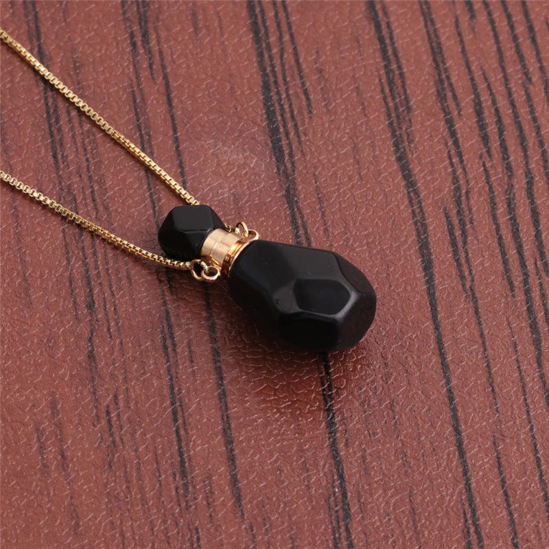 Wholesale Semi precious Green Aventurine Crystal Flame Shaped Perfume Bottle Pendant Necklace