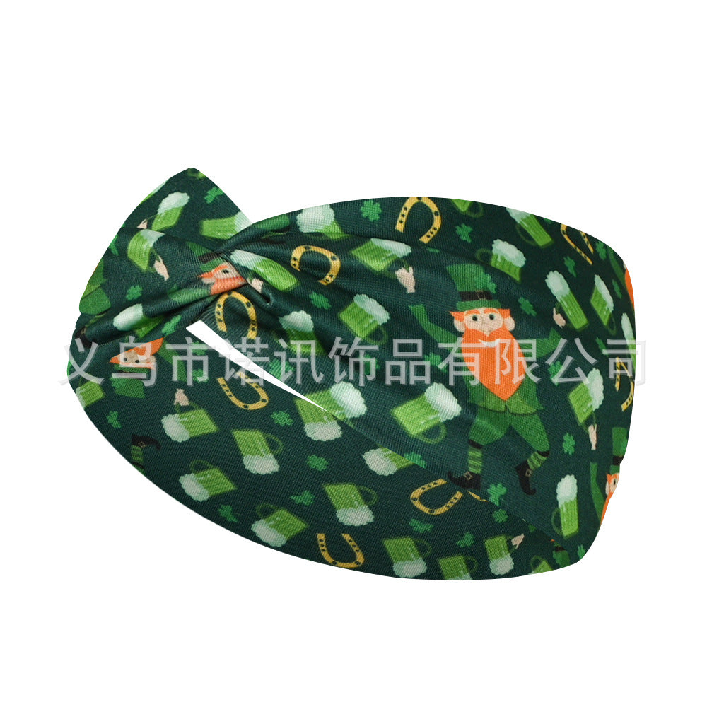 Wholesale St.  Patrick' s printed clover wide edge elastic headband