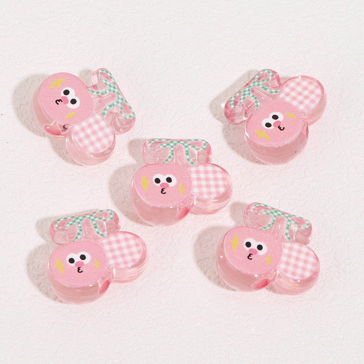 Wholesale 10pcs transparent half face cartoon cute pink cherry acrylic beads