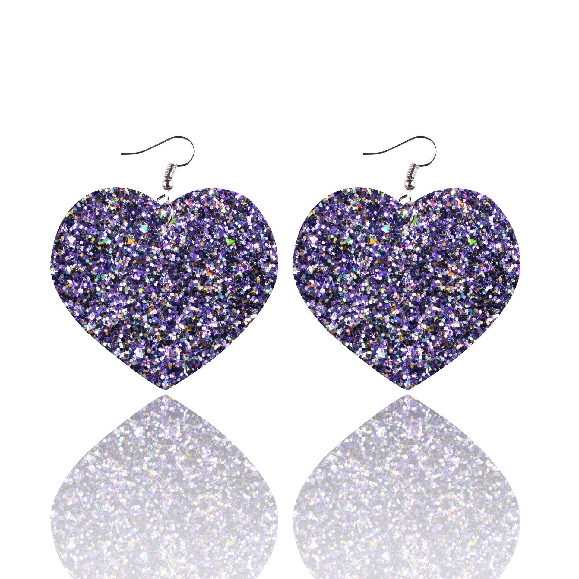 Wholesale Sequin Grain Glitter Heart Shape PU Leather Earrings