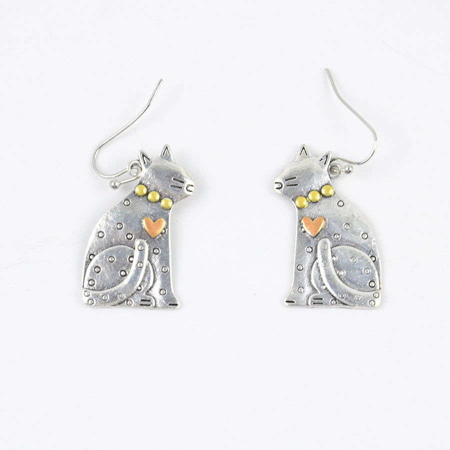 Wholesale Trendy Antique Silver Cat Earrings Cute Pet Shape Zinc Alloy Fashion Jewelry Accessory