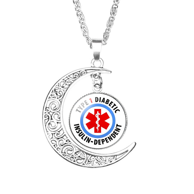 Wholesale Life Star Moon Necklace Medical Signs Diabetic Diabetes Warning Necklace