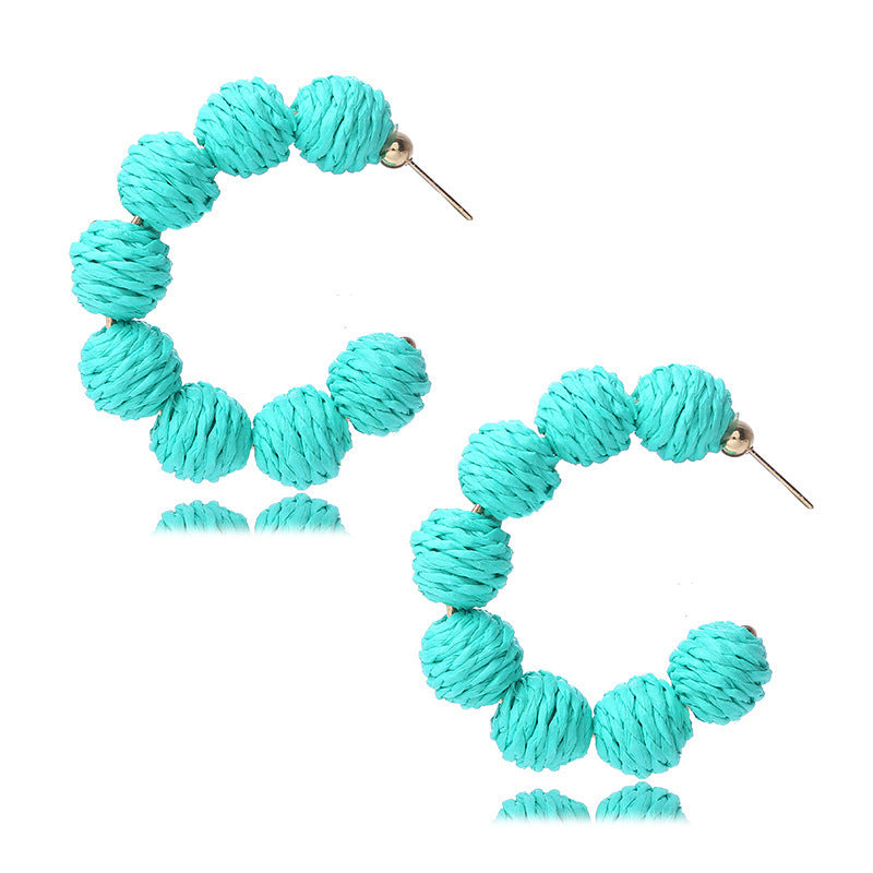 Wholesale Colored C-shaped Rattan Woven Earrings