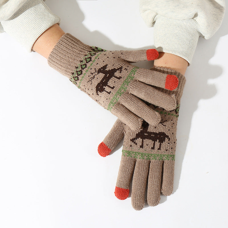 Wholesale Christmas Deer Plus Velvet Thickened Cold-proof Cycling Touch Screen Knitted Gloves