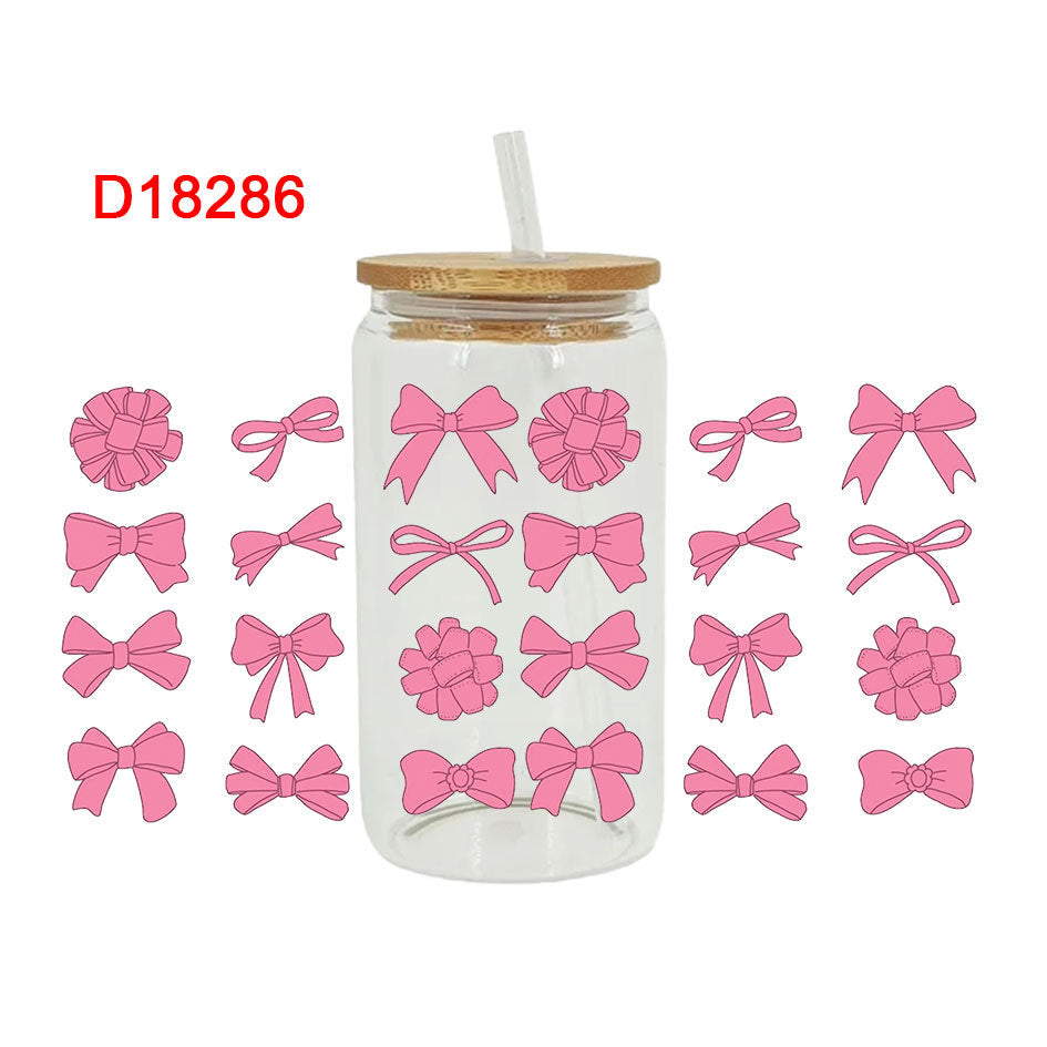 Wholesale pink bow 16oz Cup UV DTF Wraps