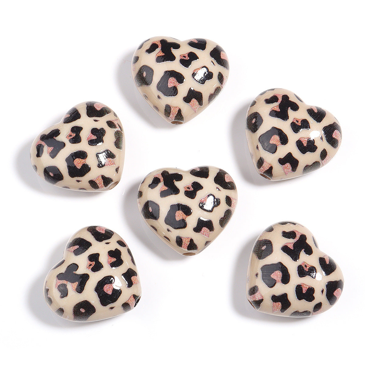 Wholesale 10pcs Colorful leopard print love acrylic beads