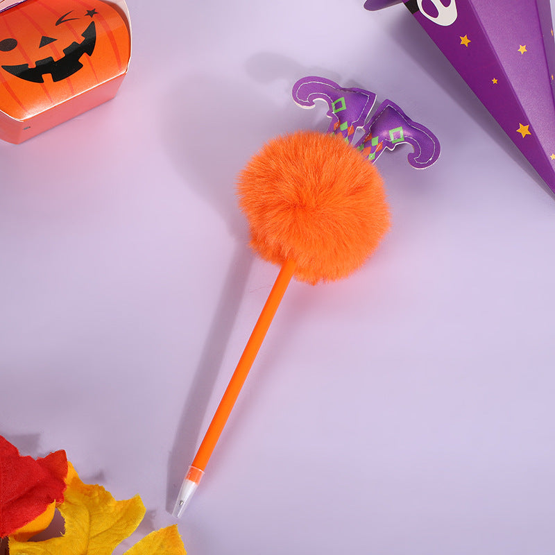 Wholesale Halloween Cartoon Pumpkin Witch Hair Ball Pen