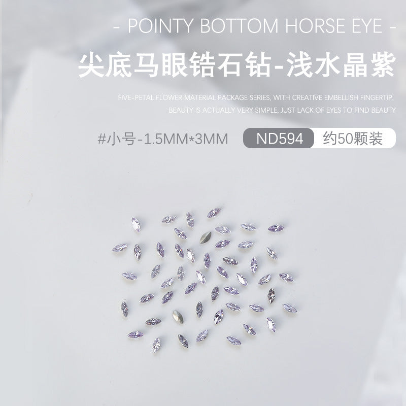 Wholesale 50pcs nail art pointed bottom diamond 5A zircon large, medium and small horse eye diamond special shaped diamond nail decoration