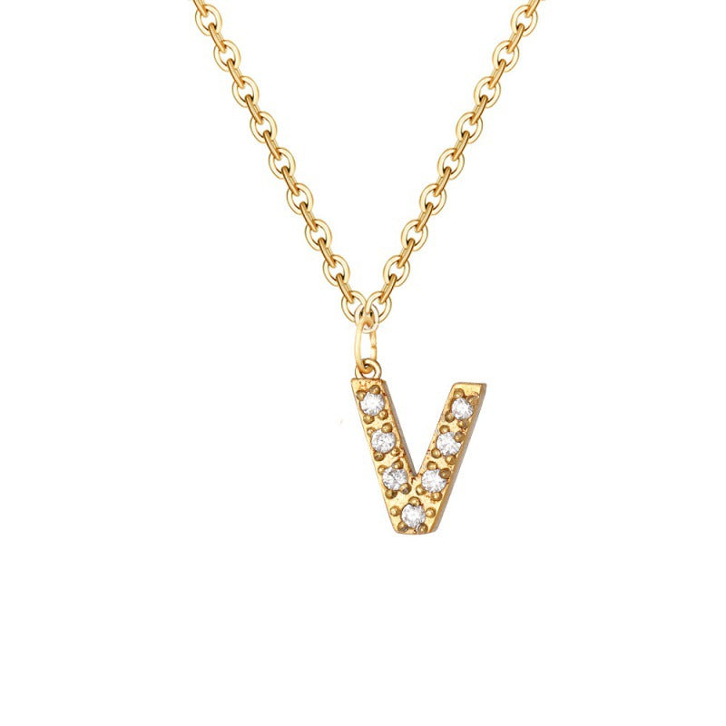 Wholesale Stainless Steel Diamond Alphabet Pendant 14K Gold Plated Necklaces