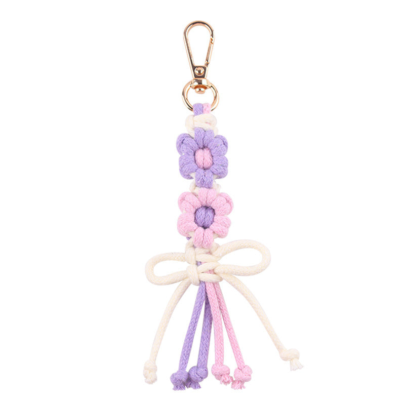 Wholesale New pure hand-woven cartoon flower bow key chain pendant creative color cotton rope accessories