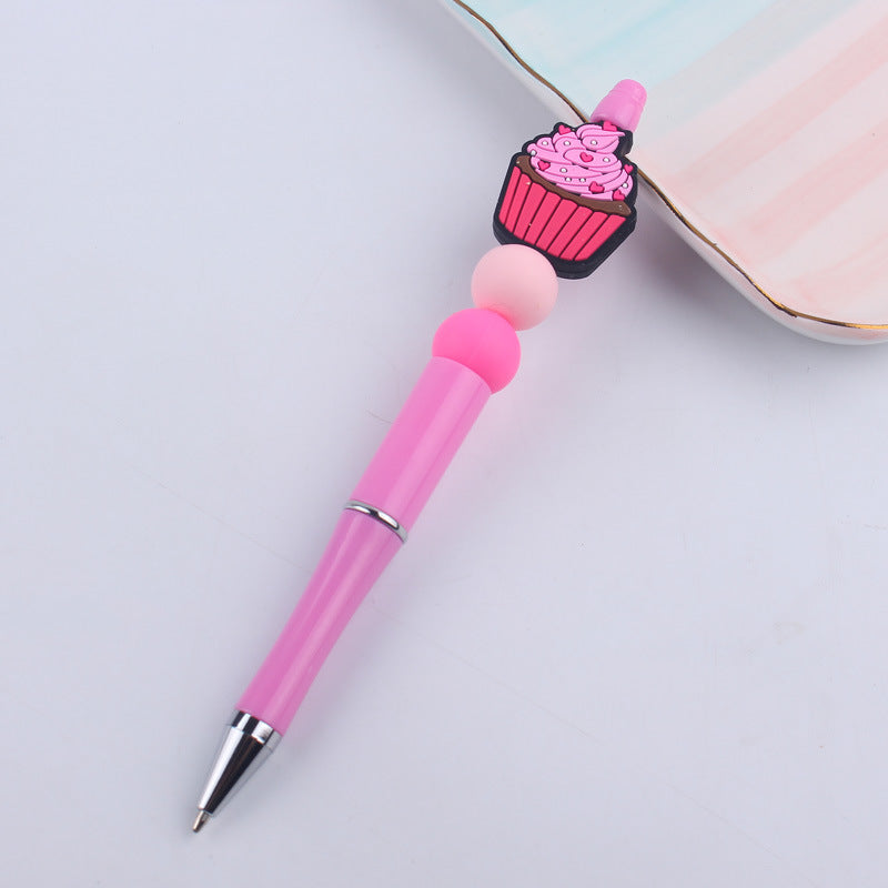 Wholesale Beaded Pens DIY Coffee Cup Silicone Teether Handmade Beaded Colorful Plastic Ballpoint Pen