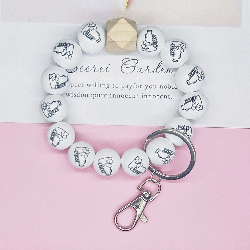 Wholesale MAMA Alphabet Wooden Bead Bracelet Keychain