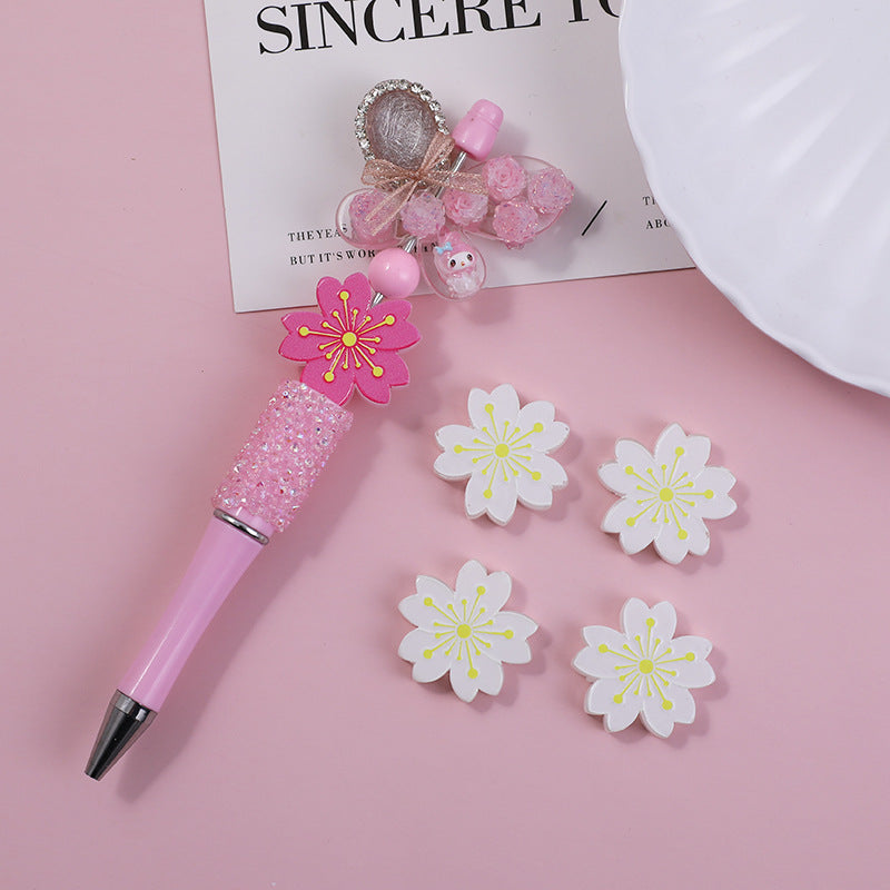 Wholesale 10pcs Through-hole double-sided embossed cartoon cherry blossom beads