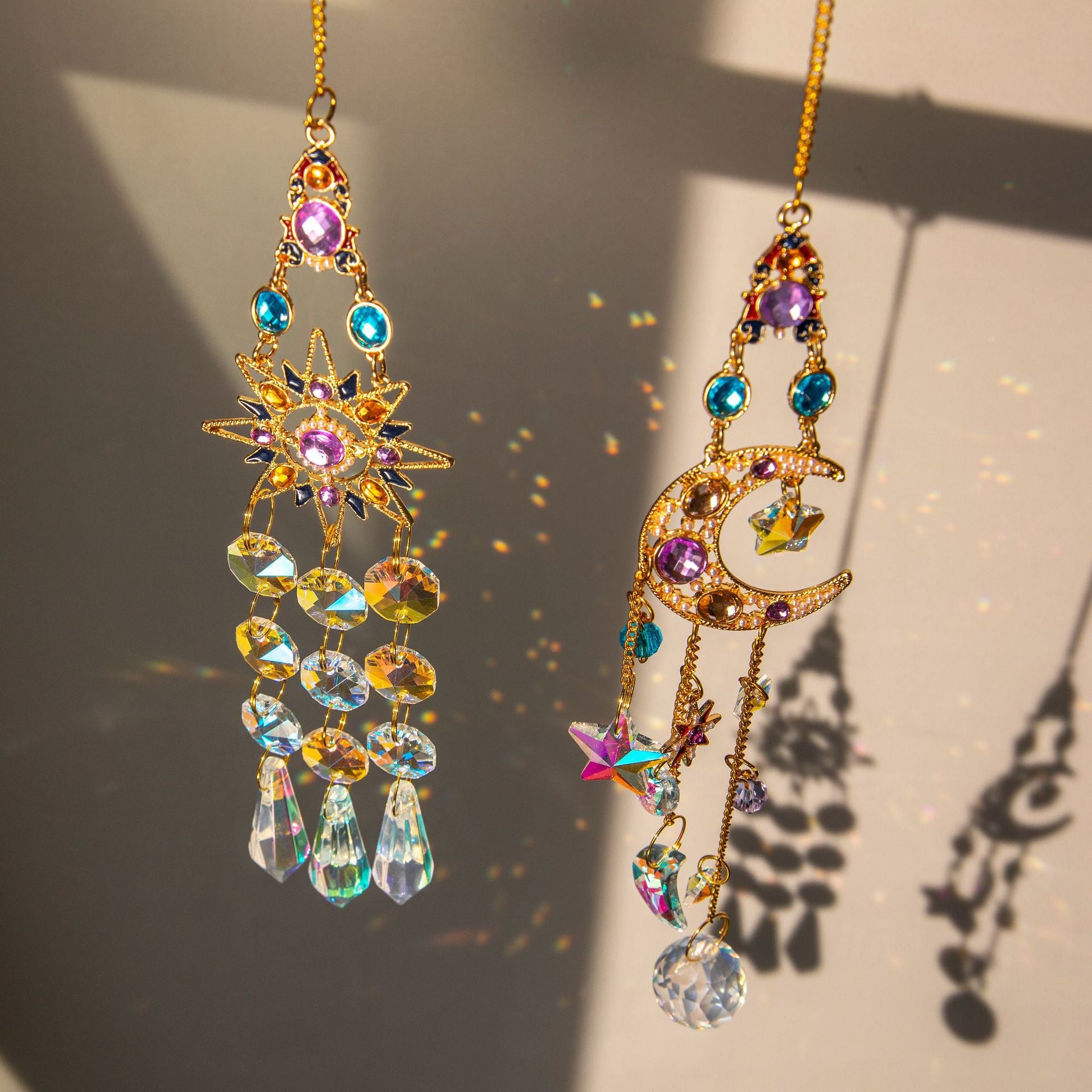 Wholesale Color Diamond Sun Moon Crystal Sun Catcher Rainbow Decoration