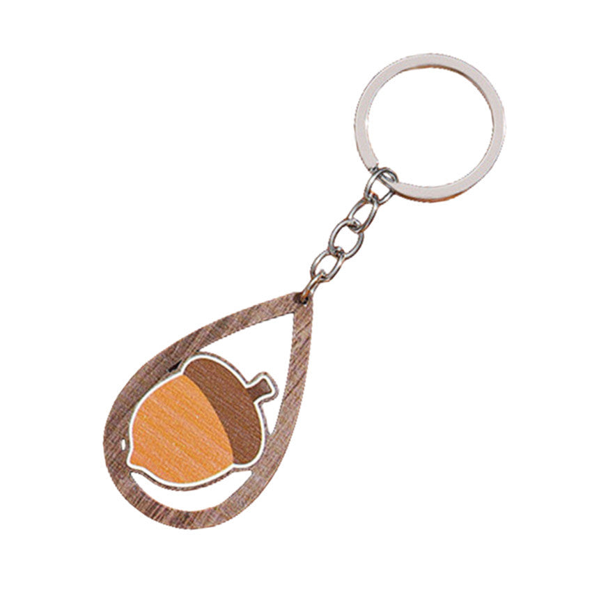 Wholesale Thanksgiving Water Drop Wooden Printed Turkey Maple Leaf Keychain