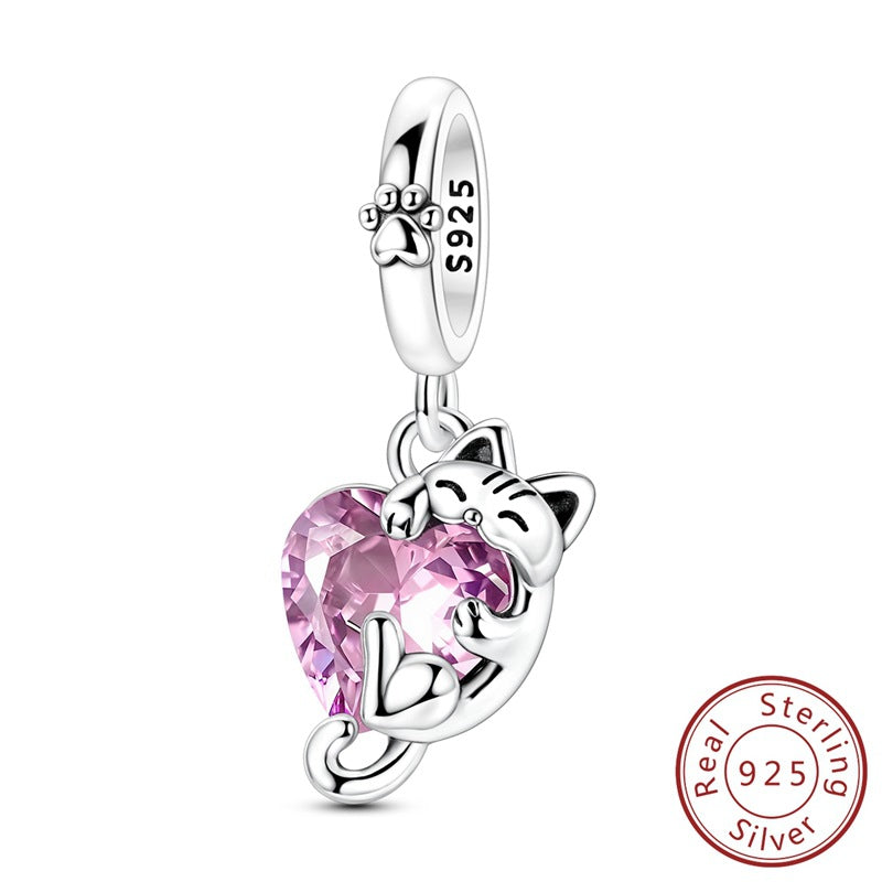 Wholesale Pink Elegant Crystal Cat Charms