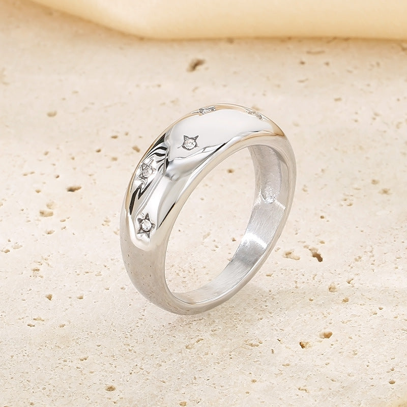 Wholesale Sweet Personality Single Row Diamond Fashion Temperament Colorful Eight-pointed Star Stainless Steel Rings