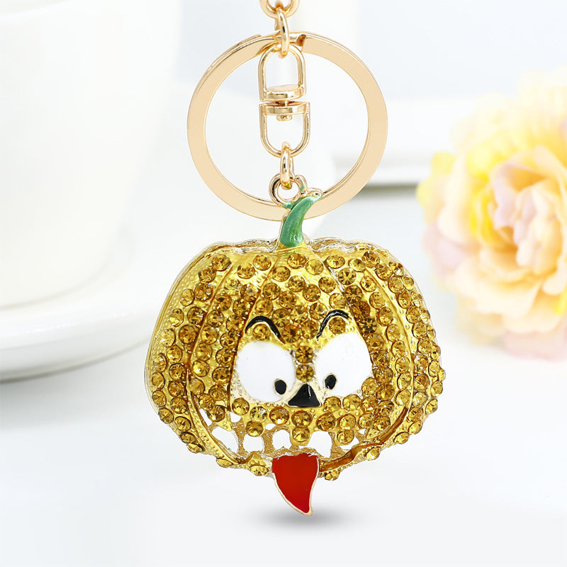 Wholesale Halloween Pumpkin Studded Diamond Keychain