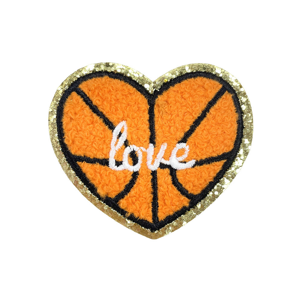 Wholesale Stylish Iron On Towel Embroidery Patches Sports Ball Design Gold Edge Glitter For Clothing Shoes Hats