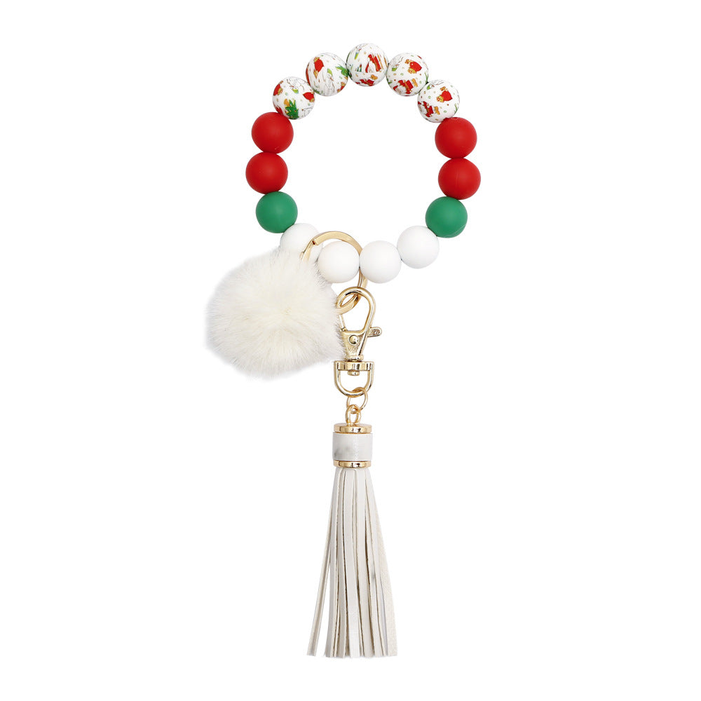 Wholesale Christmas Handmade Woven Silicone Tassel Wrist Keychain