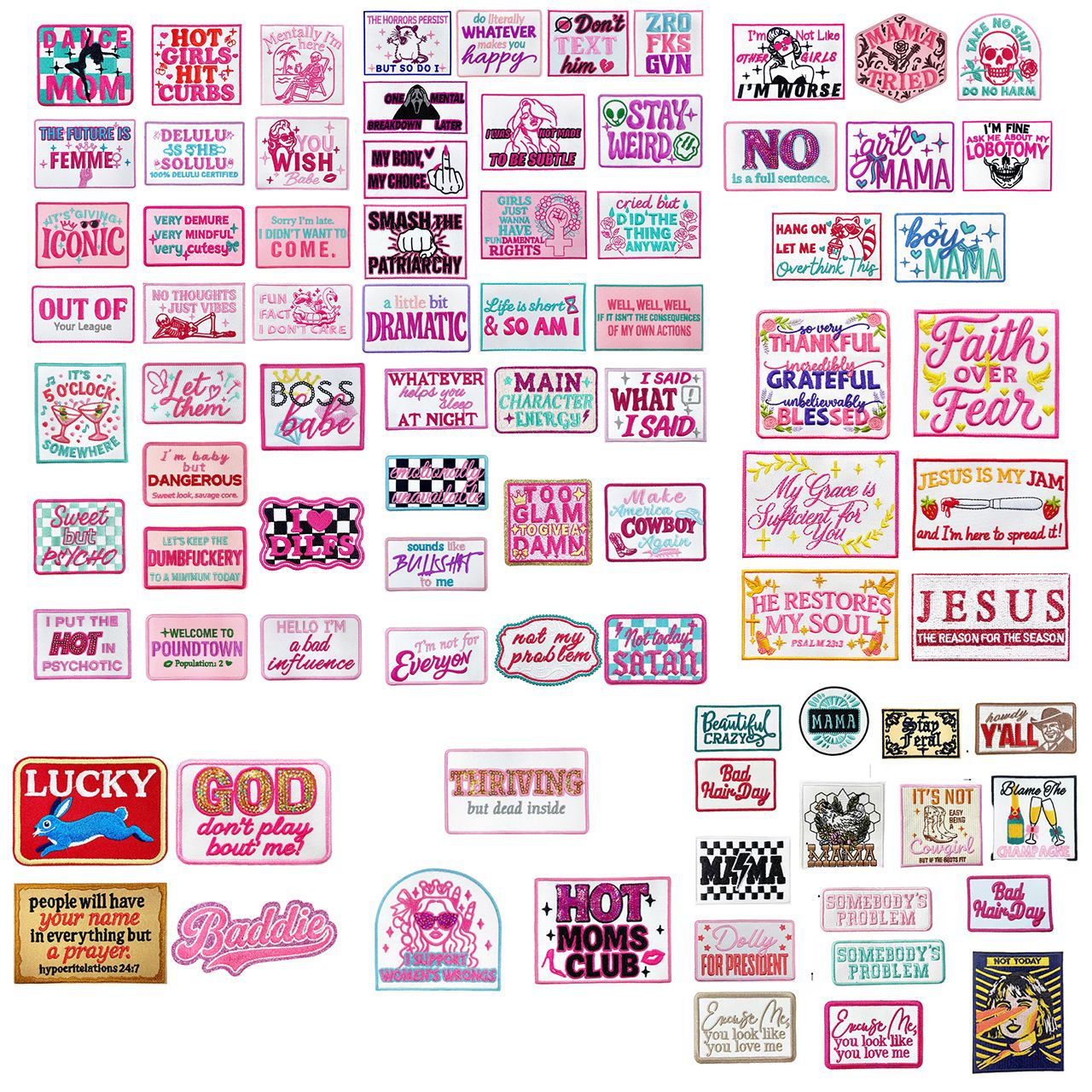 Wholesale Chic Retro Embroidered Iron On Patch Funny Text Rectangle Applique For Coats Decorative