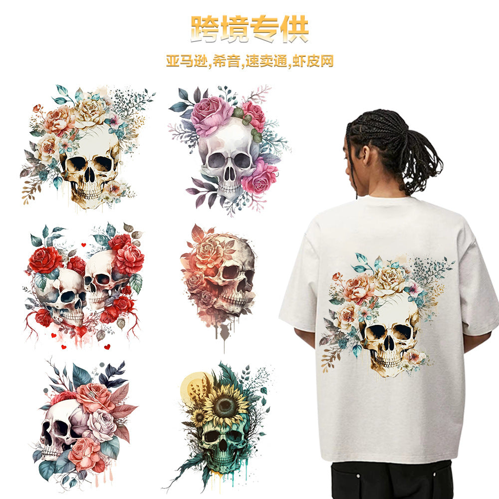 Wholesale 10pcs Colorful Flower Skull UV DTF Ready to Press Transfers Wraps