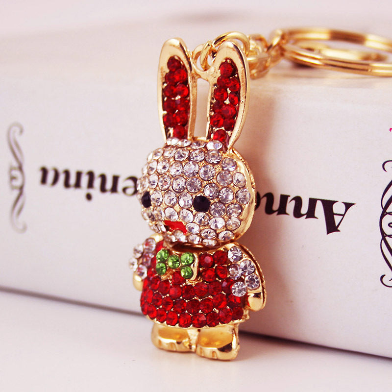 Wholesale Creative Diamond-encrusted Cartoon Rabbit Keychain with Long Ears