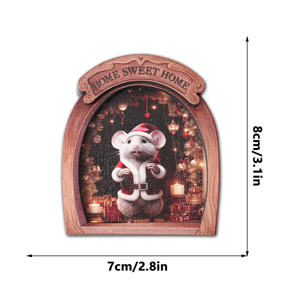 Wholesale Christmas Mouse Hole Wooden Photo Frame Magnetic Fridge Magnet