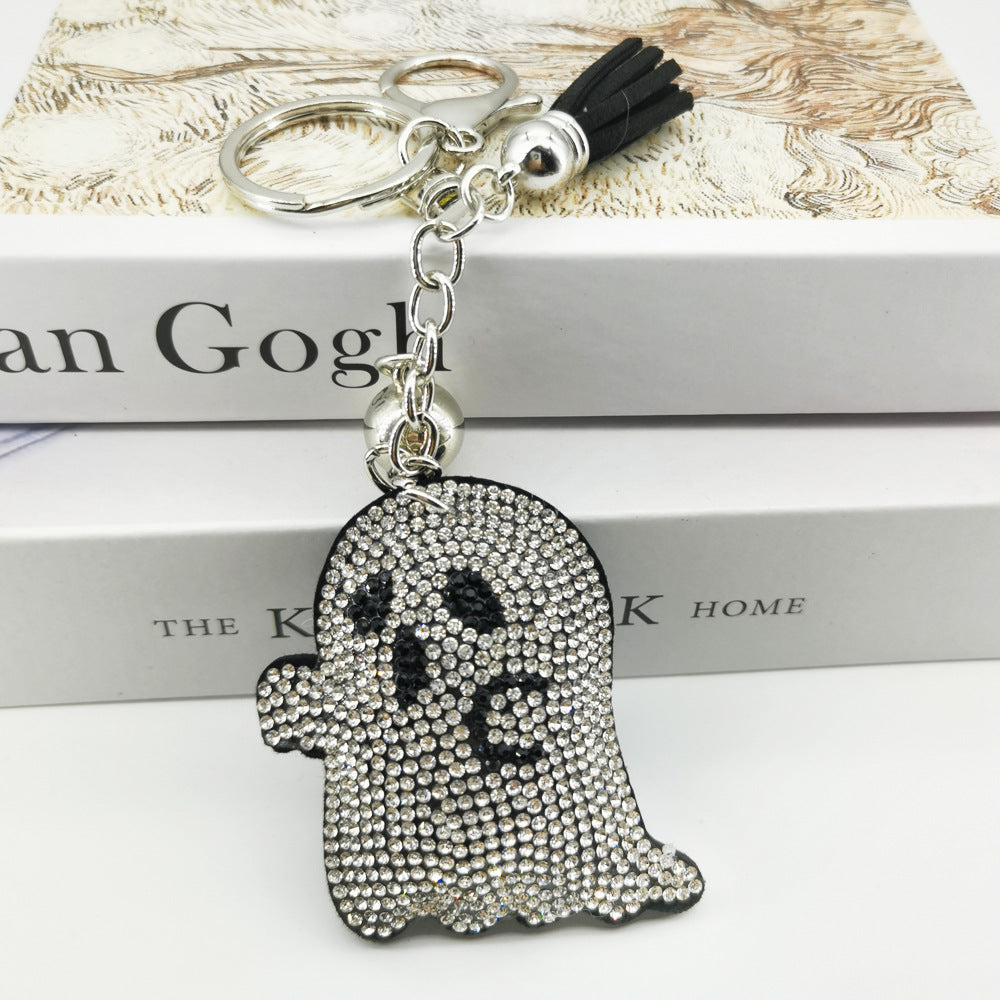Wholesale 4pcs  Diamond studded Ghost Ghost Head Rhinestone Keychain