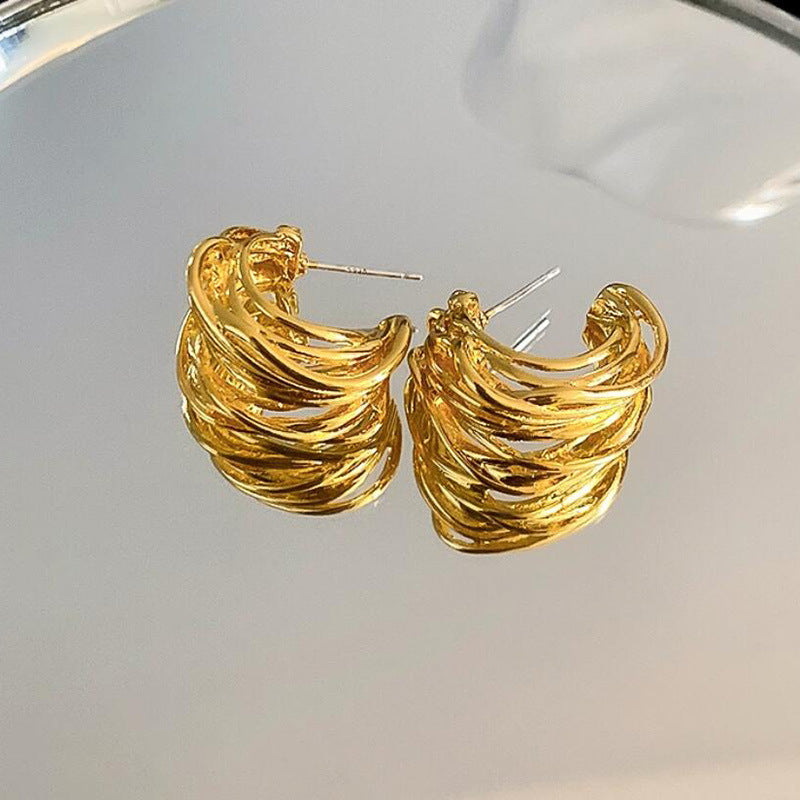 Wholesale Vintage Hollow Metal Heavy Wire Wrap C Shape Earrings
