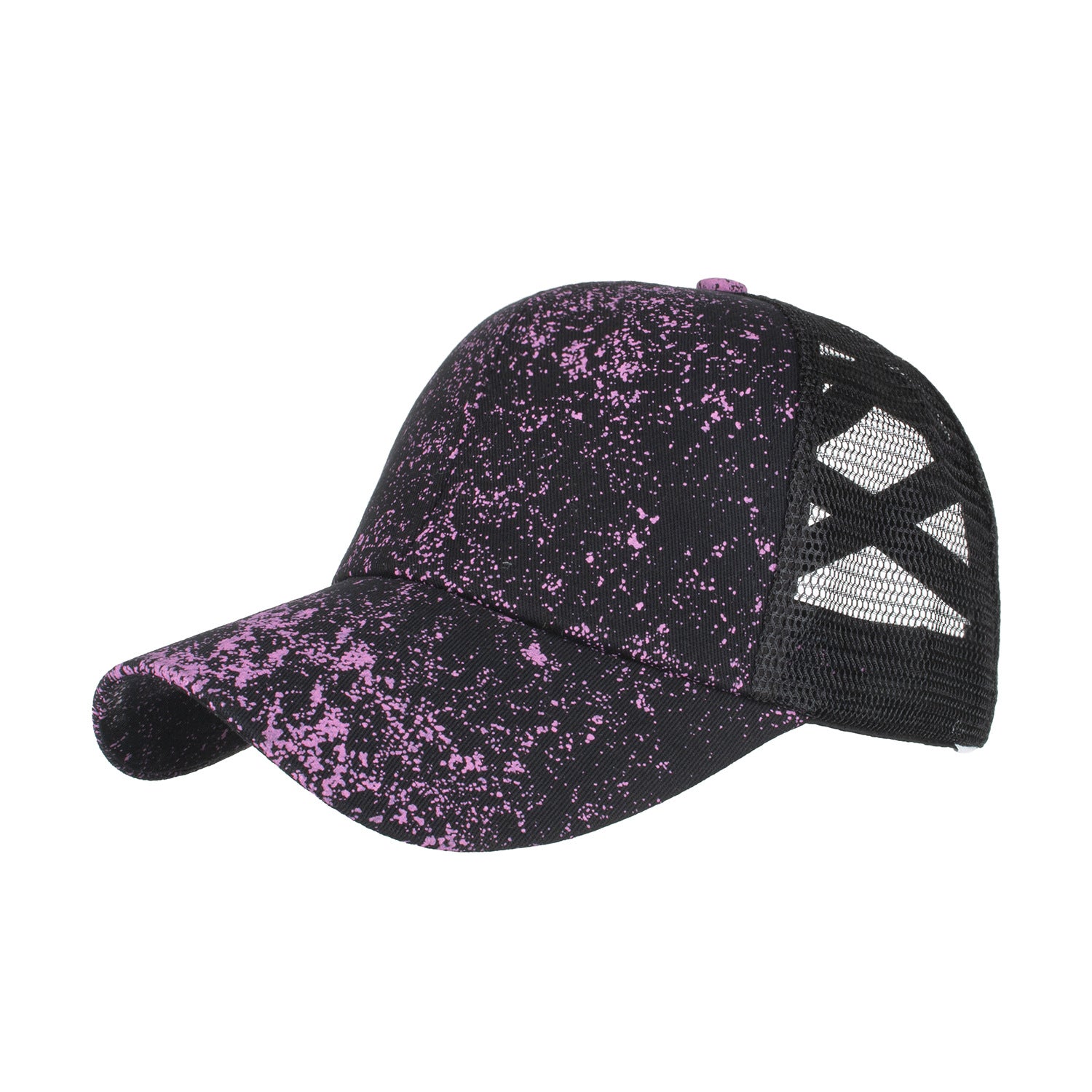 Wholesale Black and purple starry cross elastic mesh ponytail baseball cap