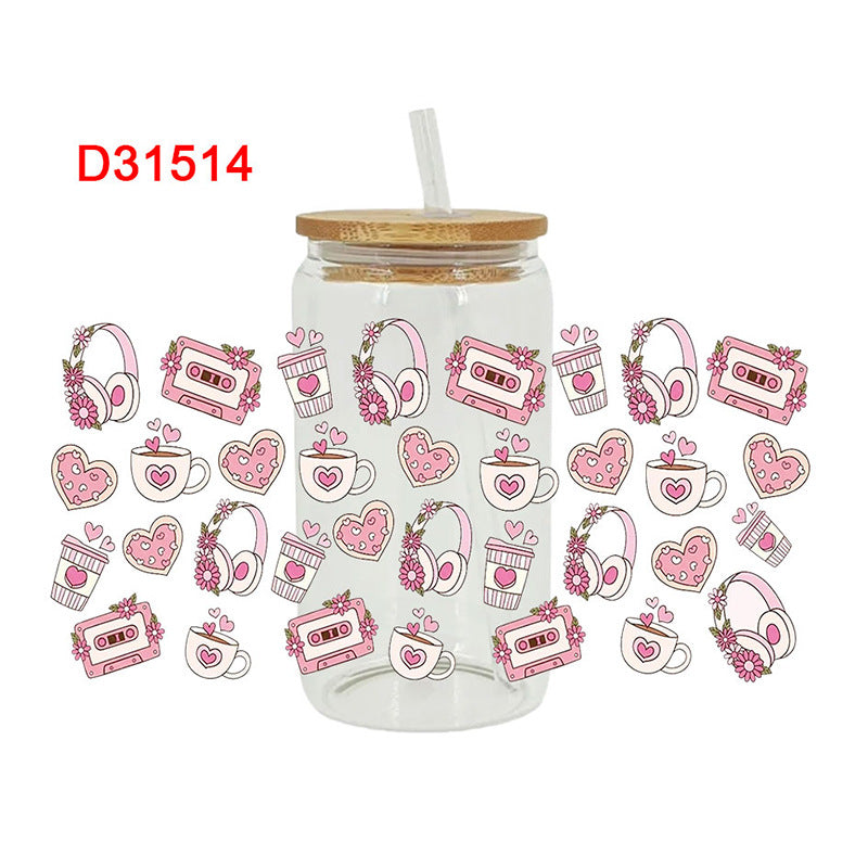 Wholesale Pink Heart  16oz Cup UV DTF Wraps