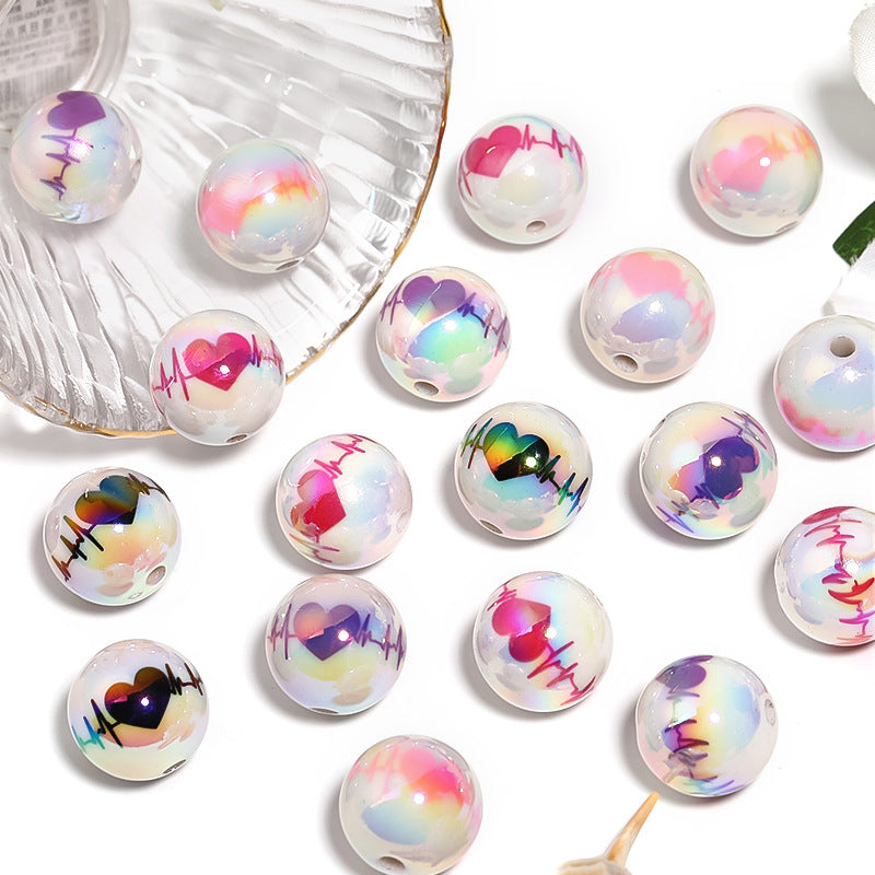 Wholesale 100pcs Valentine's Day Love Electrographic Printing UV Coated Acrylic Beads