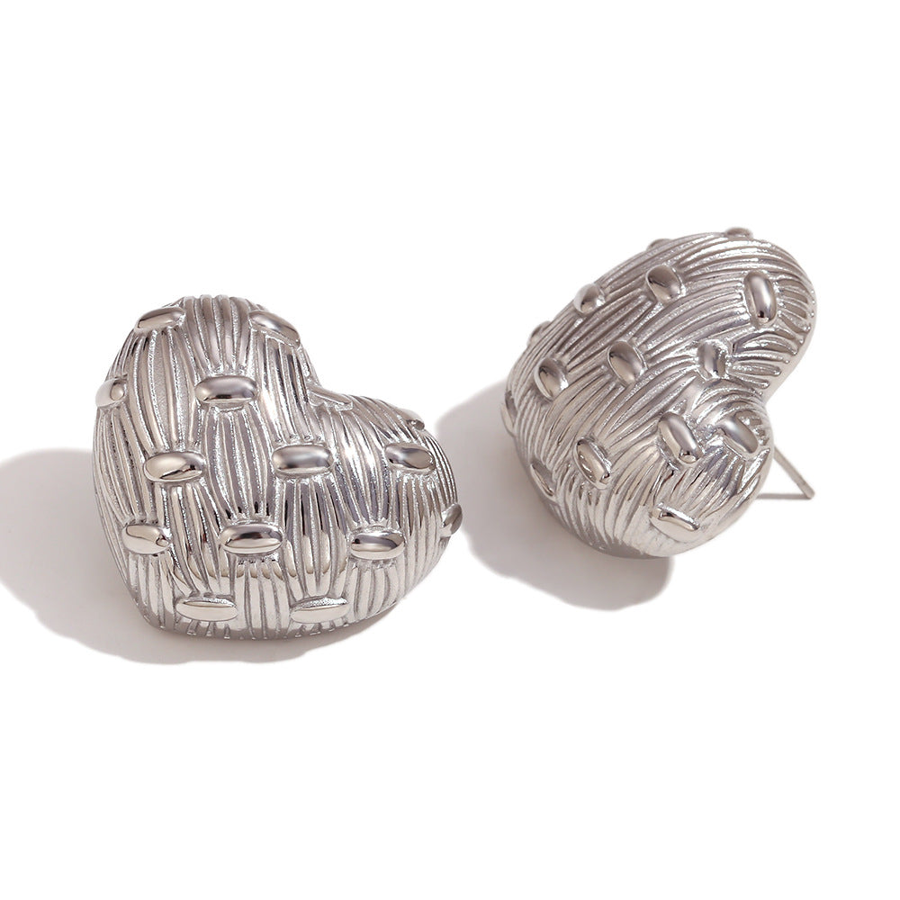 Wholesale Gold micro-inlaid geometric hollow crescent Stainless Steel Earrings