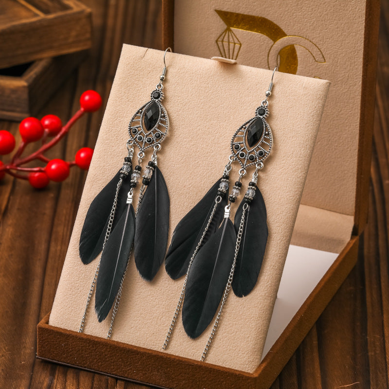 Wholesale Waterdrop Feather Retro Dot Diamond Chain Small Fresh Earrings