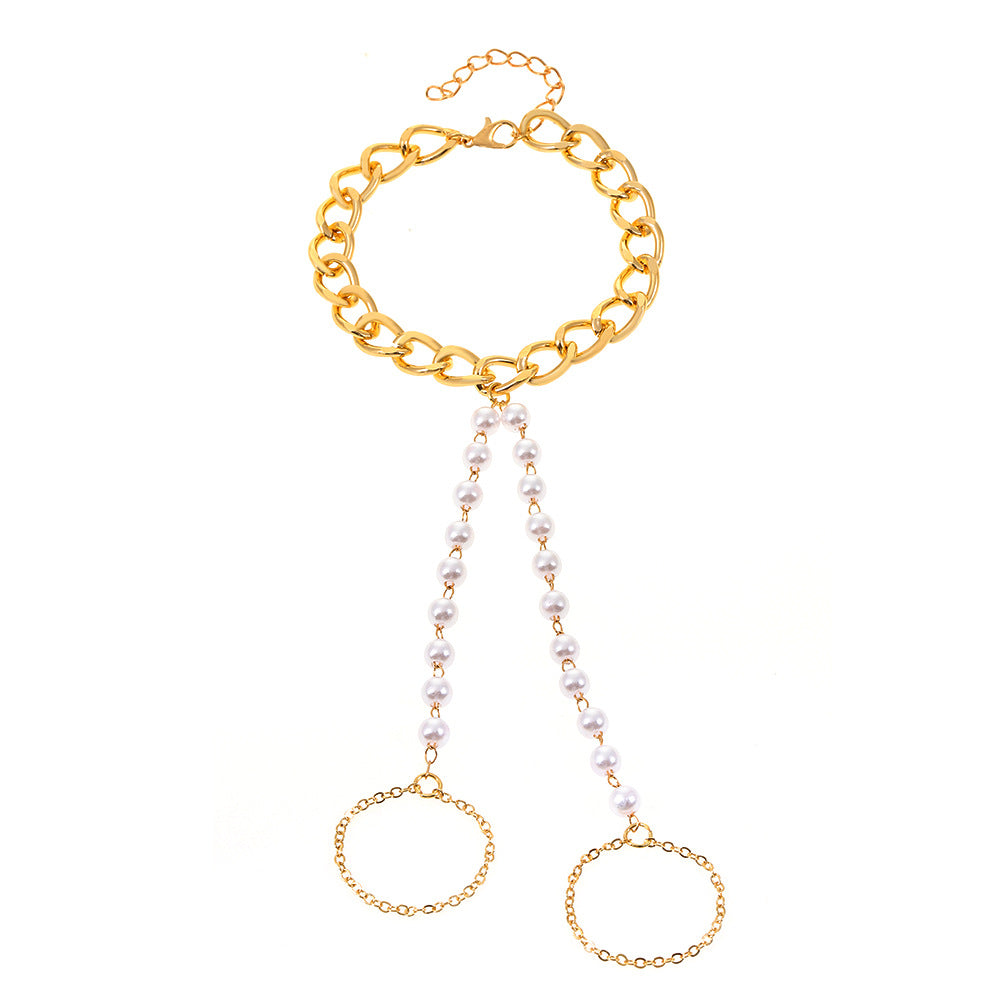 Wholesale Butterfly Heart Pearl Mitten Ring Alloy Bracelet