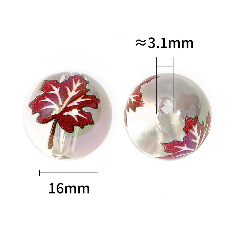 Wholesale 100pcs High Transparency Acrylic Color Maple Leaf Print DIY Beads